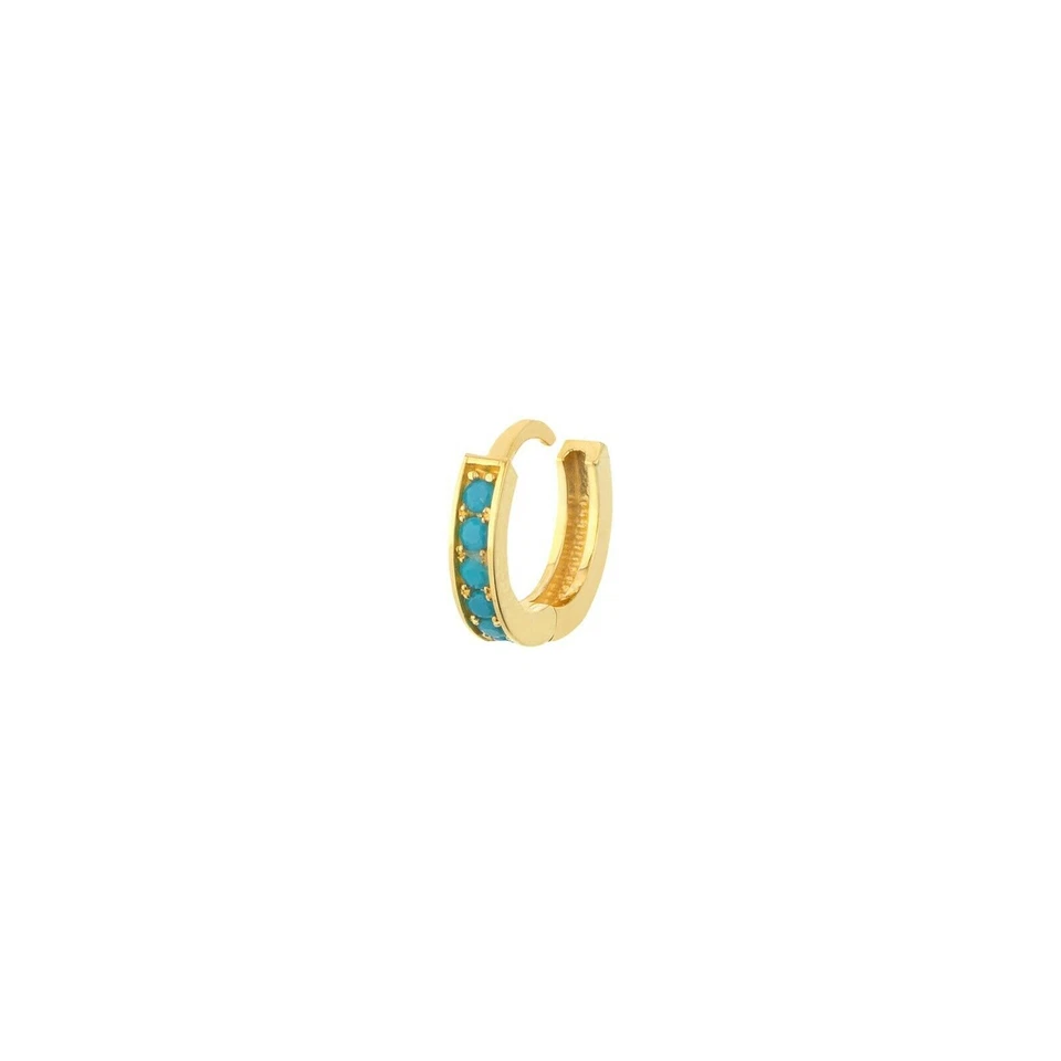 10mm Huggie with Genuine Turquoise Hoop Earrings Real 14K Yellow Gold 1.35 grams - Image 3 of 4