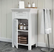 White Narrow Wooden Floor Cabinet 3 Tier Towel Storage Shelf Drawer Bathroom
