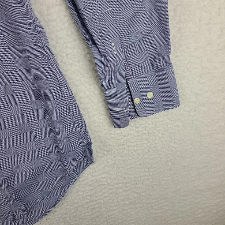 Camisa de vestir David Donahue para hombre 16 34/35 azul a cuadros 100 % algodón abotonada Foto 2 de 4