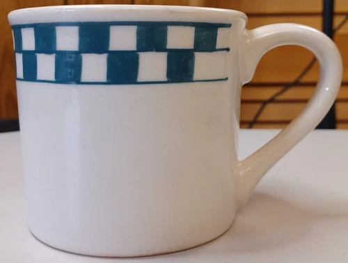 hartstone pottery stoneware mug in green checks checkmates #2 vtg logo