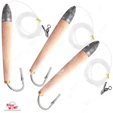 3pcs 6" Fishing Cedar Plugs Rig Tuna Mahi Trolling natural Wood Lures 10/0 hook