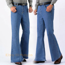 Mens Denim Bell Bottom Flared Pants Loose Casual Jeans Trousers Retro 60S 70S