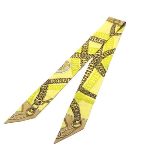 Hermes Twilly Chain Pattern Yellow Silk Ribbon Mini Scarf Accessory Kabuki-Ya Us - Imagen 1 de 11