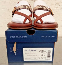 Cole Haan Women's Anica Lux Buckle Flat Sandal,Brown Snake Print Leather Size8