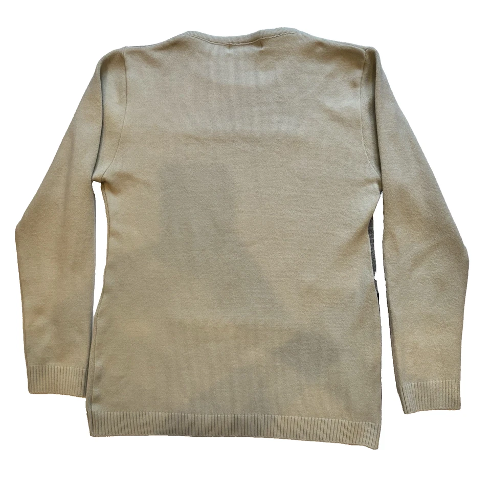 Girls Linen/acrylic sweater,color block beiges, Diana Carolina Tejoles design, M - Image 2 of 4