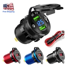 Aluminum Dual USB Port Car Cigarette Lighter Socket Plug LED Voltmeter 12V-24V