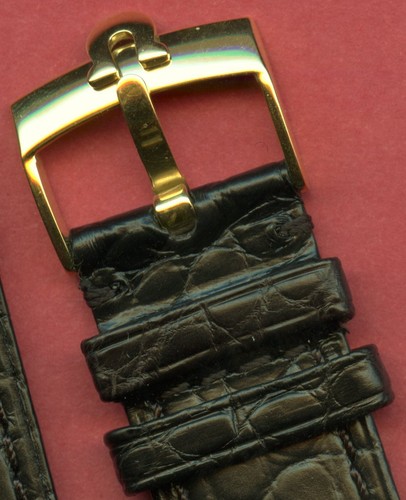 GEN. ALLIGATOR BLACK BAND STRAP 17mm LEATHER LINED & GENUINE OMEGA GOLD BUCKLE - Picture 3 of 6
