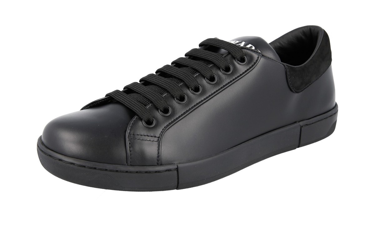 PRADA Leather Downtown Sneakers - 2EG370 - Black - NEW - US 7 EU