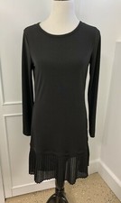 Michael Kors Michael Black Dress Pleated Bottom Hem Long Sleeve Size Small