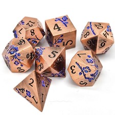 Copper  Blue Plum Blossom Solid Metal DND Dice Set Polyhedral Dungeons Dragon