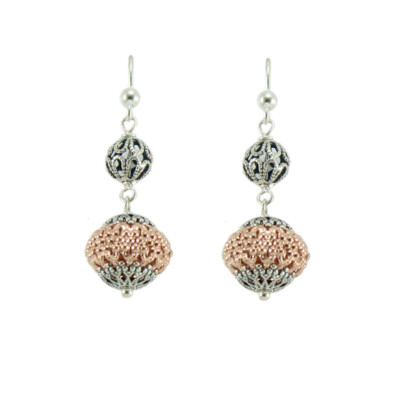 Ohrringe Damen aus Silber Kugel Filigran Sarda Perforiert Poliert und Gold Pink
