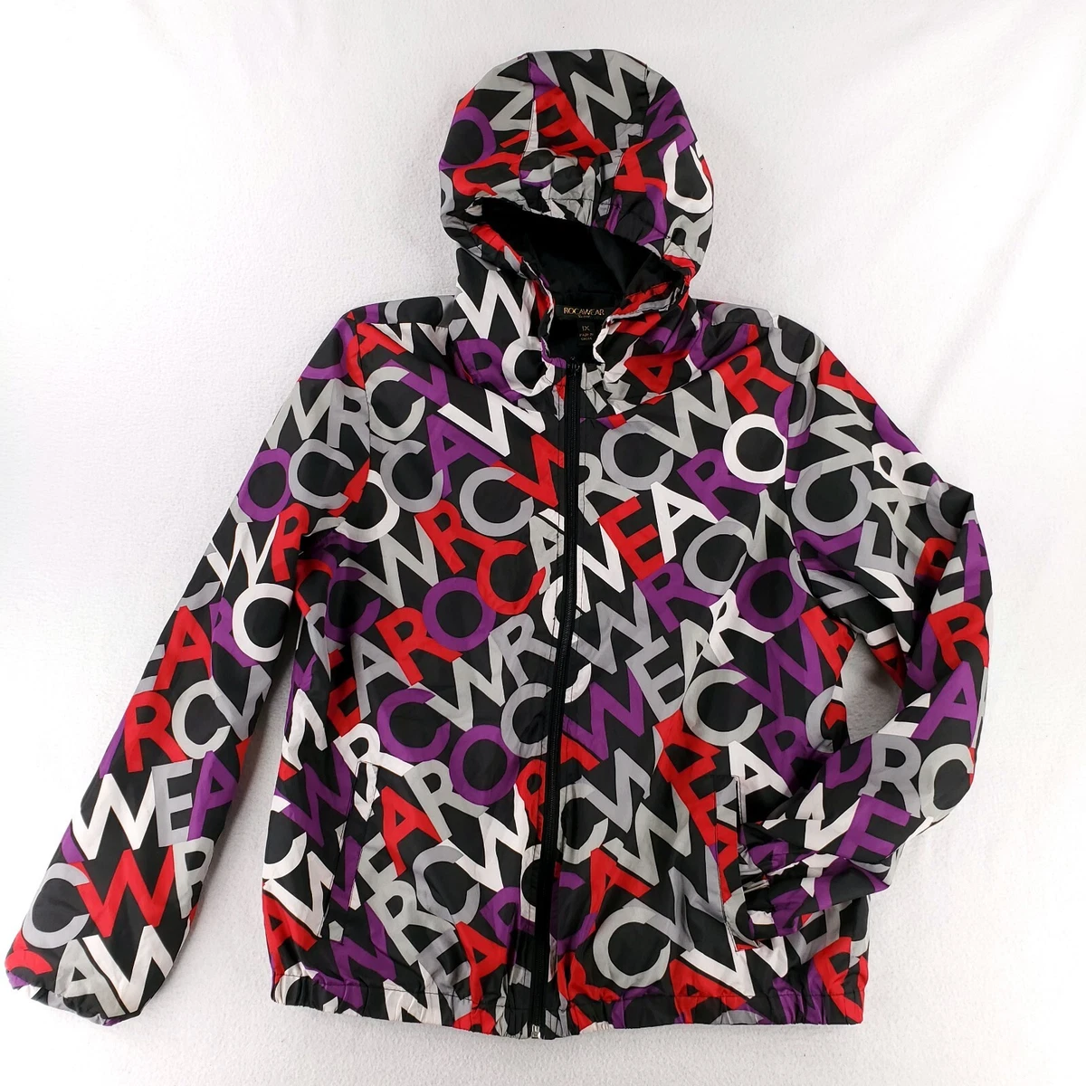 Rocawear Womens SZ 1X Black Allover Logo Windbreaker Track Jacket * Runs  Small | eBay