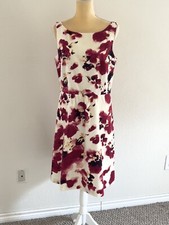 Ann Taylor Abstract Floral Dress Cream Pink 10 EUC