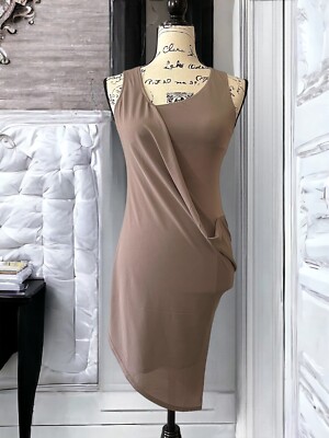 Womens Draped Dress Tan Sleeveless Ruched Asimtric Knee Length Size XS |  eBay