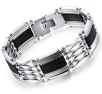 Ostan - Men's Jewelry 316l Stainless Steel Cuff Bracelet Bangle - Silver And... Ostan - Men's Jewelry 316l Stainless Steel Cuff Bracelet Bangle - Silver And...
