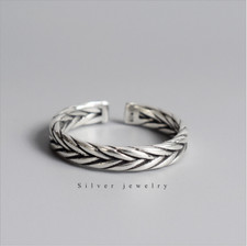 Twisted Sterling Silver 925 "BRAID TWIST" DESIGN RING SIZE 8 Adjustable Gift Box