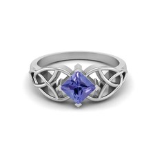 0.75Ct Square Natural Tanzanite 925 Sterling Silver Solitaire Women Celtic Ring