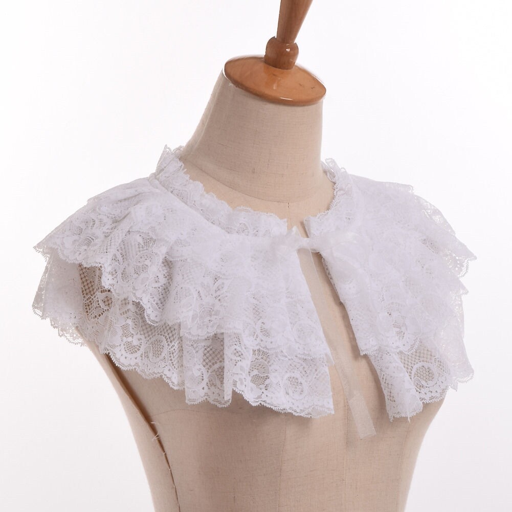 Girls Detachable Collar Jabot Neckwear Mini Cape Three layers Victorian