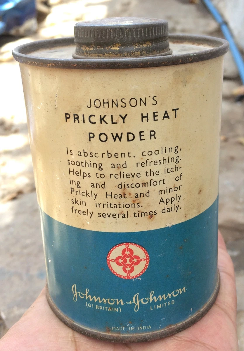 Vintage Johnsons Prickly Heat Powder Adv Litho Tin Box With powder