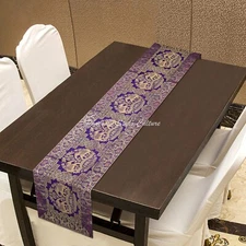 Indian Brocade Table Runner Jacquard Violet Elephant Long Dining Tablecloth