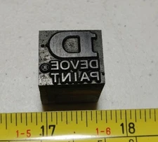Vintage Letterpress Printing Block Devoe Paint Advertising Logo