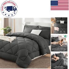 King Size 7-Piece Comforter Set - All Season and Easy Care in Dark Grey