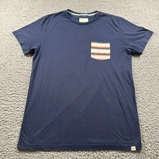 Marine Layer Re-Spun Men's T-Shirt Navy Blue Medium Cotton Striped Pocket