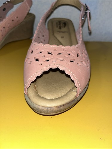 Spring Step Sandals Shoes Womens Size 37 EU Pink Leather Slingback Wedge EUC - Picture 11 of 13