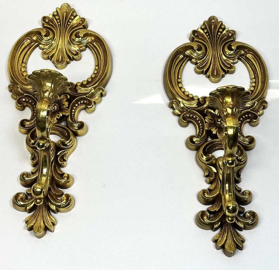 Estante y apliques espejo de pared ornamentado dorado Syroco 1977 de colección 2327 Hollywood Regency Foto 4 de 4