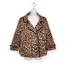 White House Black Market Leopard Animal Print Swing Jacket Size 12
