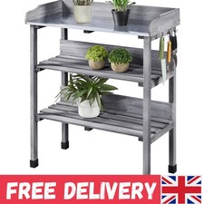 Grey Fir Wood Potting Bench with Metal Surface - Perfect for Patios & Courtyards