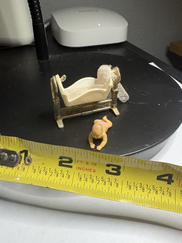 Dollhouse Vintage 1980 Micro Cradle Made By Mattel And Baby