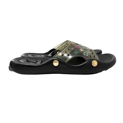 LOUIS VUITTON Vintage Monogram Multicolor Slide Sandals #37 Black