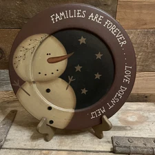 Primitive 9.75” Diameter Burgundy  And Black…Snowmen Distressed Decorative Plate