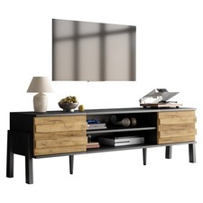 175 cm TV Stand with 2 Cabinets & Open Shelves for TVs up to 70", Wood & Black