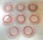 Vintage Plain Pink Depression Glass Salad / Dessert Plates 7-3/8" Wide, Lot Of 8