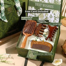 Wooden Massage Hair Comb Set, Mother's Day Birthday Gift, Sandalwood Scalp