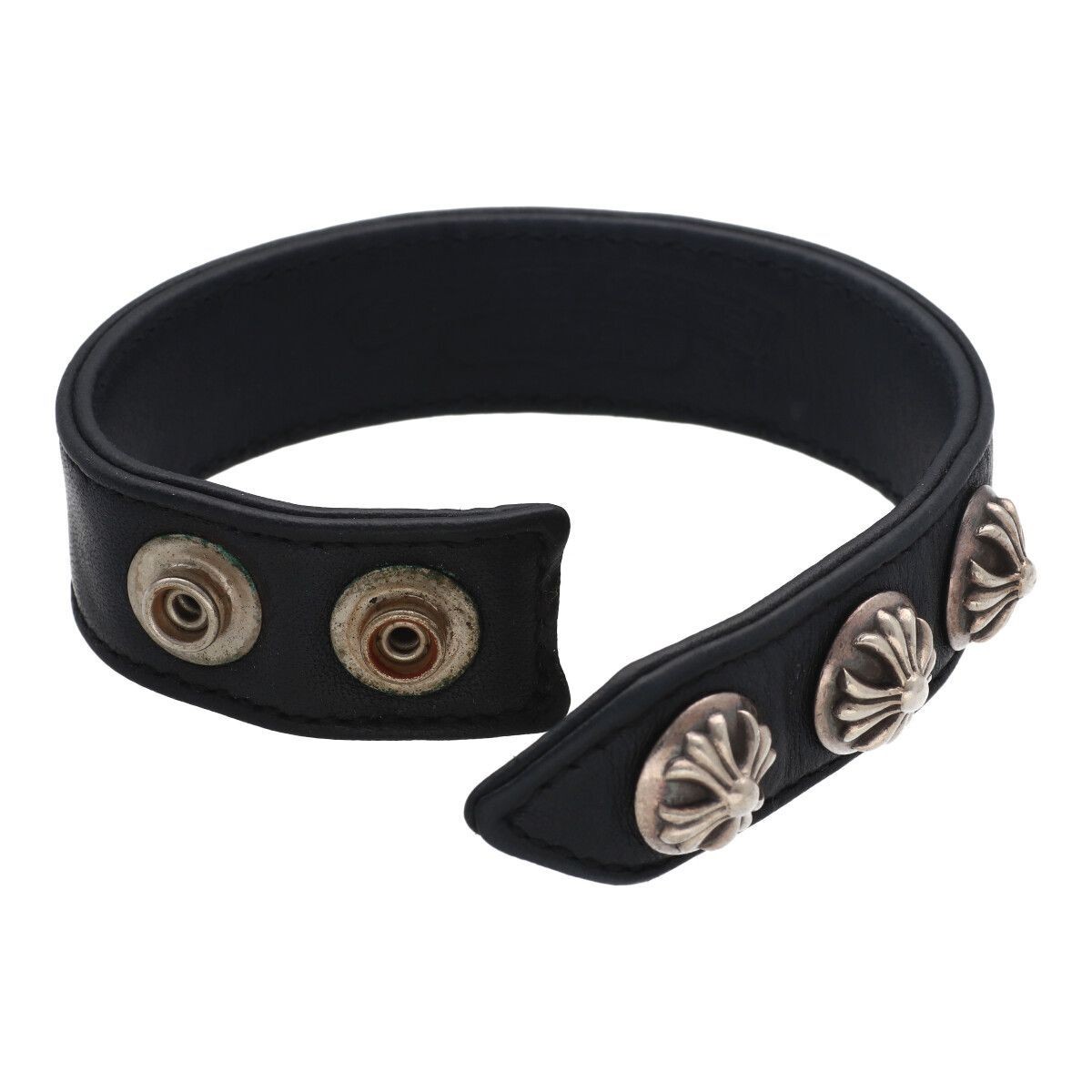 アクセサリー Chrome Hearts 3 Button 2 Snap Leather CHROME HEARTS 3 Button 2 Snap Leather Bracelet SV925 Men s