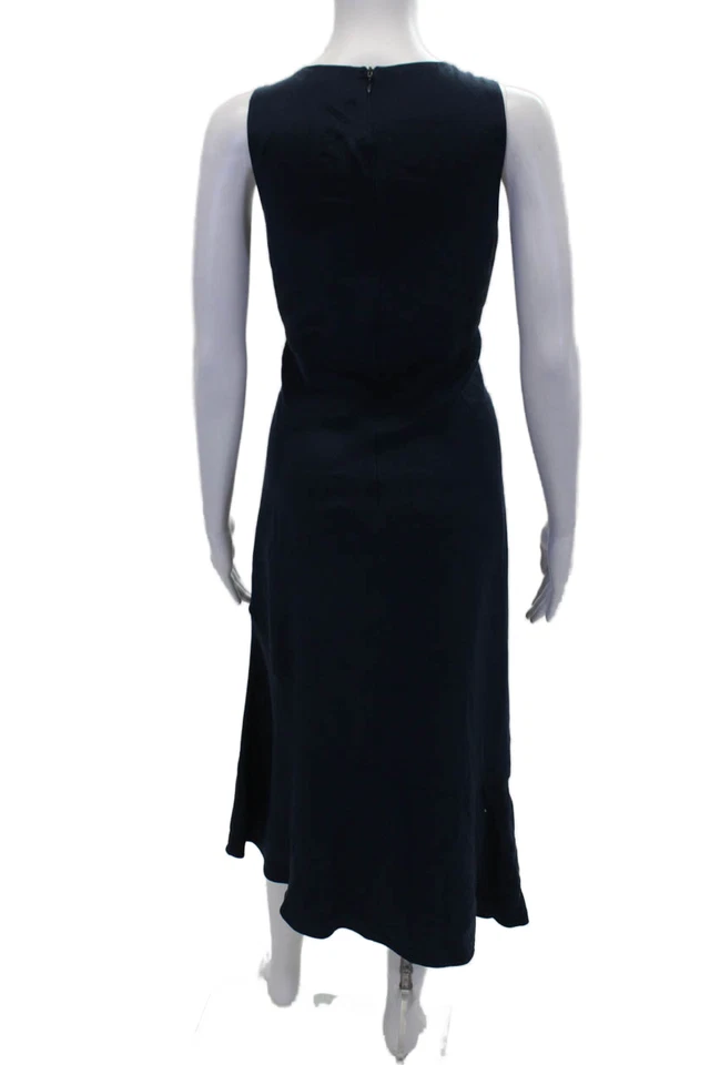 Tibi Womens Back Zip Sleeveless Scoop Neck Silk Shift Dress Navy Blue Size 8 - Image 3 of 4