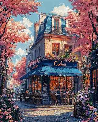 Cafe Paint by Numbers Kit for Adults Beginner,Landscape Acrylic Paint by Number 