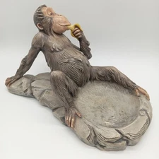 Large Vintage Risque Reclining Monkey Statue Trinket Coin Dish Bowl Ashtray 70s