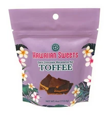 Hawaiian Sweets Dark Chocolate Macadamia Nut Toffee Candy 4 oz Sealed Maui
