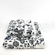Rachel Zoe Set 3Pcs Towels 1 Bath 2Hand  100% Cotton Black & White New