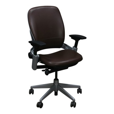 Steelcase Leap V2 Task Chair Brown PU Leather Platinum Frame Adjustable Lumbar
