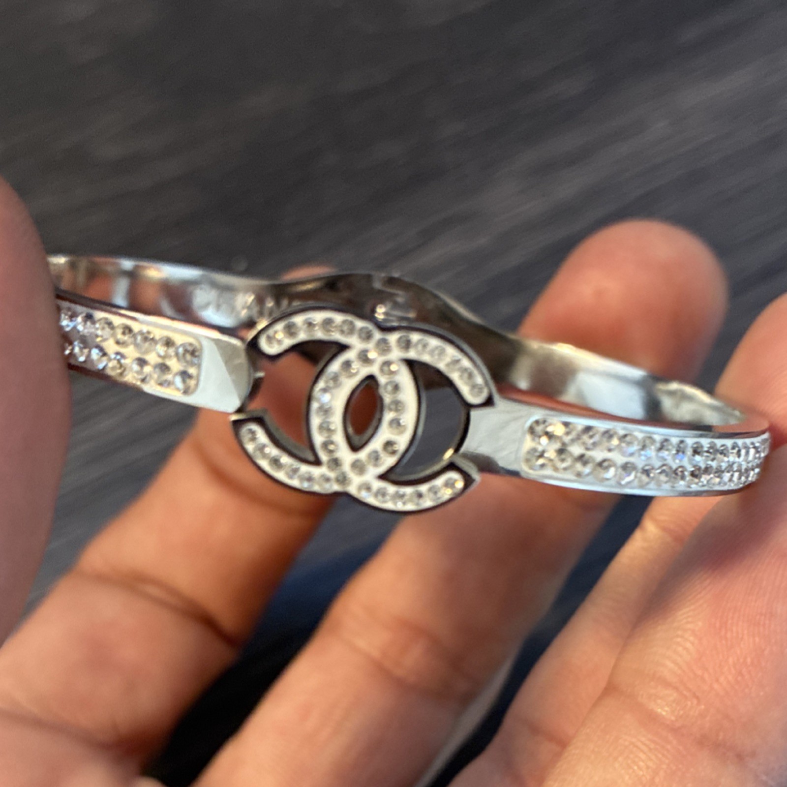 CHANEL Silver Crystal Pavé Stackable Bangle Brace… - image 2