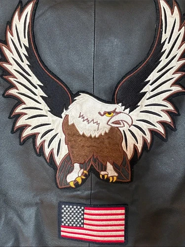 Vintage Interstate Leather Biker Vest Eagle American Flag Patch SZ Medium image 10