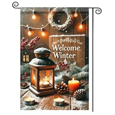 Christmas Garden Flag 12x18 Inch - Cozy “Welcome Winter” Scene Decorative Fla...