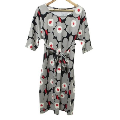 Marimekko Unikko Short Sleeve Belted Cut and Sew Dress, Gray, Size  display picture 1