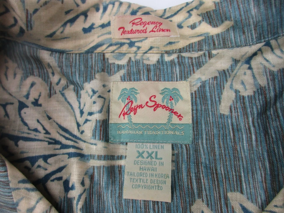 Mens XXL Reyn Spooner shirt hawaiian linen blue palm - Image 3 of 4