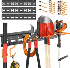 48in Black Wall Garden Tool Rack Adjustable Hooks Max 550LB for Shovel Broom